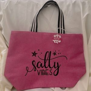 NWT Beach Bag Shoulder Burlap Salty Vibes Summer Vacation Straps Large
